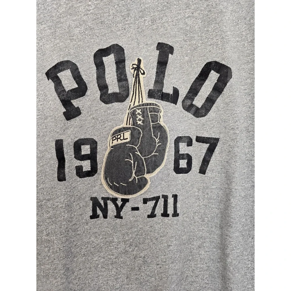 Vintage Polo Ralph Lauren Mens XL‎ TALL Grey Boxing Glove NY 711 Graphic T Shirt